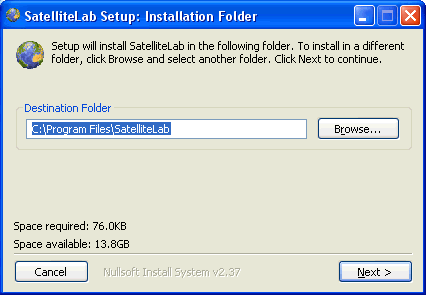 Dialog box asking for the installation folder